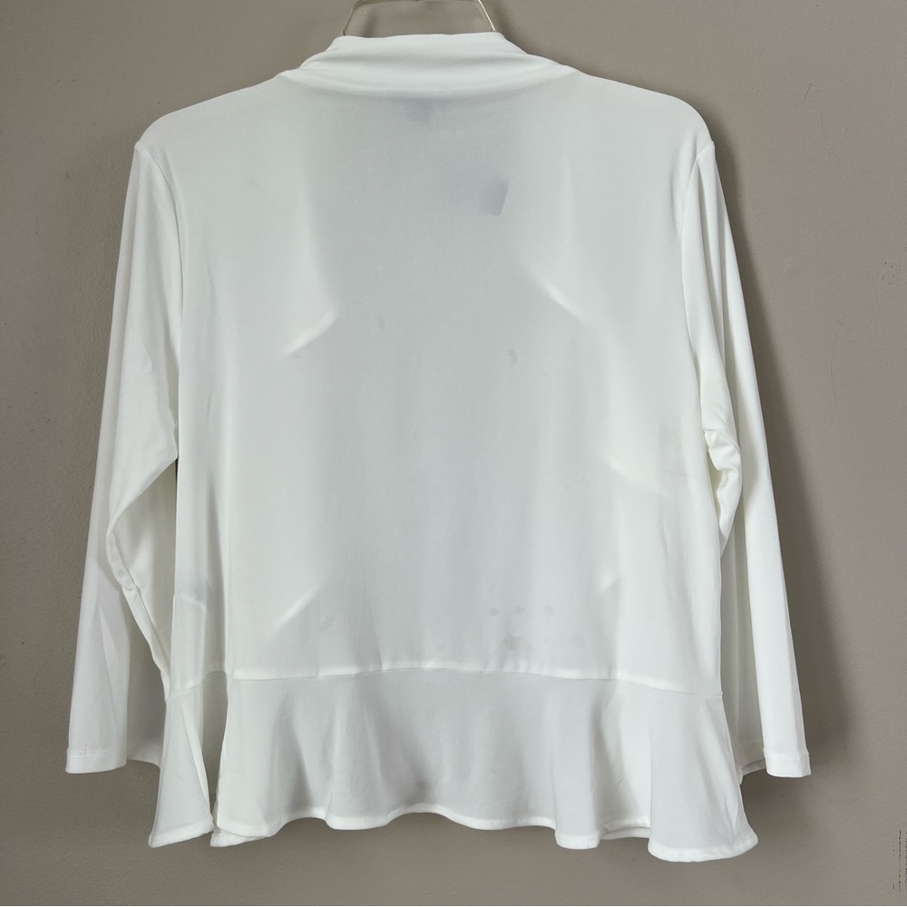 Nina Leonard Ivory Ruffle Draped Open-Front Shrug Bolero 3/4 Sleeves SZ L - Picture 7 of 15